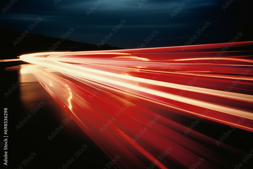 Fototapete Long-exposure capture of light trails created by moving sources, such as vehicles or illuminated objects, resulting in dynamic and mesmerizing patterns.