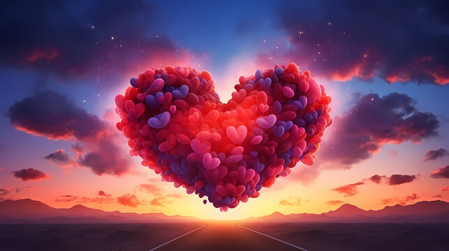 Vibrant heart shaped clouds form stunning Valentine's Day pattern, Valentine's Day background