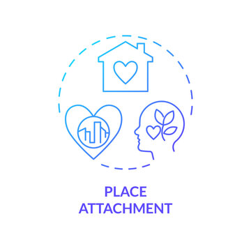 2D gradient place attachment icon, creative isolated vector, thin line illustration representing environmental psychology.
