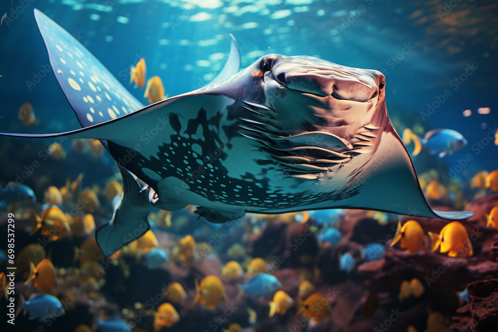 Aufkleber underwater photograph capturing the graceful movement of manta rays, creating a balletic and elegant