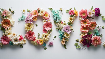 wreath of flowers in the shape of the word LOVE