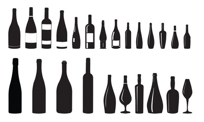 Bottle icon, silhouette wine bottles set vector, illustration, eps 10
