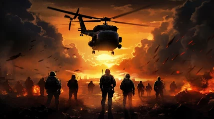 Poster a army who is going war with the weapons and tanks and a helicopter  © Tayyab