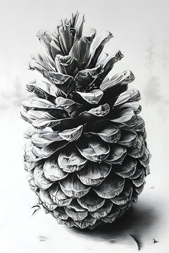 isolated pencil drawing pinecone on white background