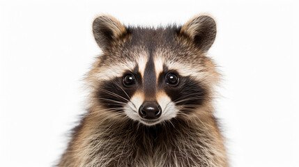Obraz premium cute funny raccoon, closeup, isolated on a white background, AI Generative.