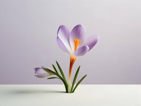 Crocus flower in studio background, single Crocus flower, Beautiful flower, ai generated image