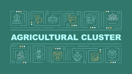 Foto op Canvas 2D agricultural clusters text with various creative thin linear icons concept on dark green monochromatic background, editable vector illustration. © bsd studio