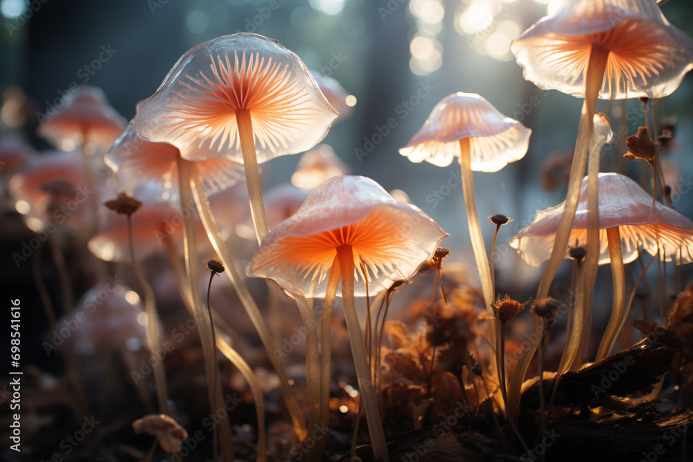 Aufkleber a composition featuring a series of radiant mushrooms forming a visual symphony of light waves, idea