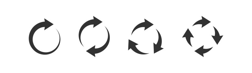 Arrow refresh icon. Repeat loop sign. Update process. Recycle symbol. Reset icons. Repeat symbols. Vector illustration.