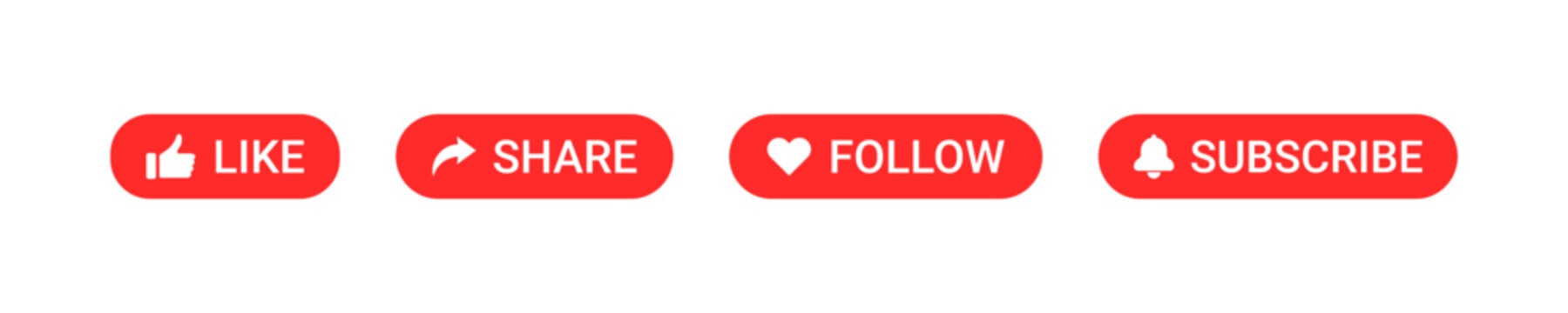 Like, share, follow, subscribe button icon. Video symbol. Social media app. Online bar click. Application interface. Vector illustration.