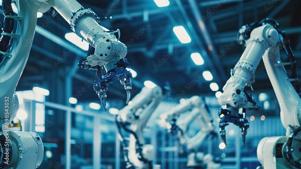 Aufkleber automation robot arms machine in intelligent factory industrial on real time monitoring system softw