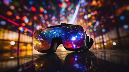 Fototapeta na wymiar Realistic virtual reality headset with bokeh effect