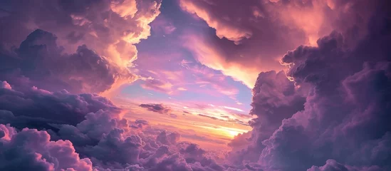 Schilderijen op glas Gorgeous clouds in a purple and pink sunset. © AkuAku