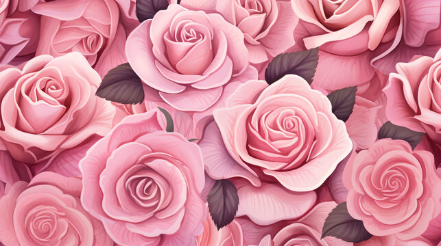 Pink roses background hand painted style. Valentines