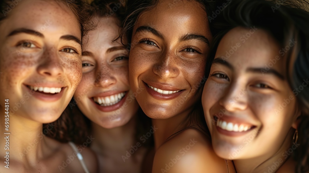 Poster Beauty, smile and happy portrait of women with natural cosmetics, healthy skincare glow or luxury self care