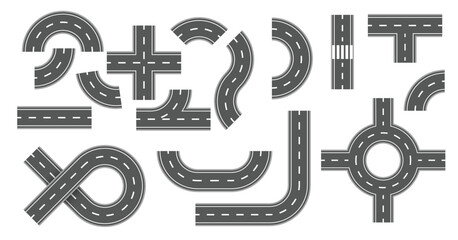Street and road with footpaths and crossroads. Vector elements for city map. Highway asphalt path traffic streets
