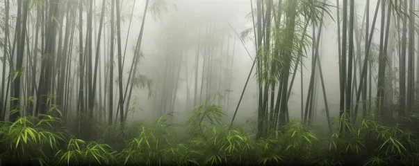 Fototapete Rund view of bamboo forest with fog in the morning during the rainy season © nomesart