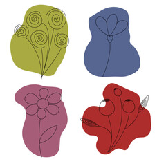 Set of flowers with absract fluid shapes. Vector illustration