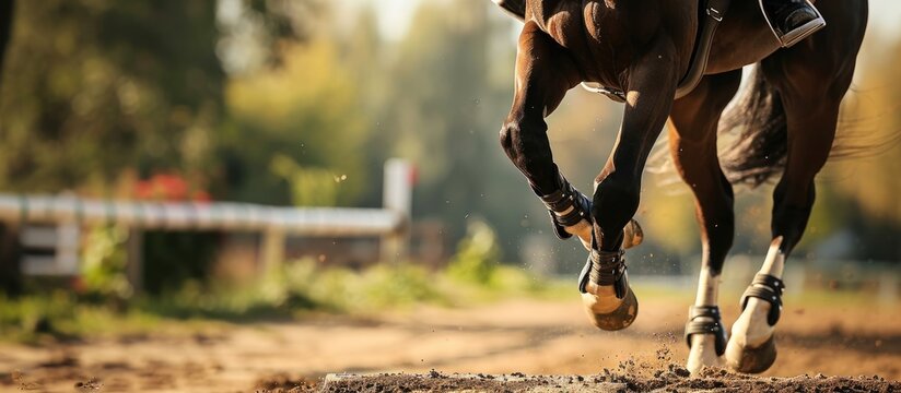 Horse's hooves overcoming obstacles in equestrian jumping competitions. © AkuAku