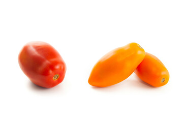 Assort of different shape and color of tomatoes isolated on white background with clipping path. .