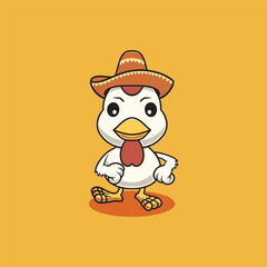 Cute chicken with sombrero hat cartoon illustration
