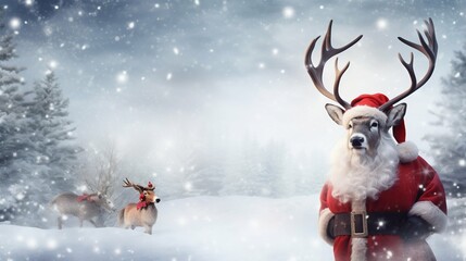 Santa Claus Reindeer in a Snowy Winter Wonderland. Generative ai