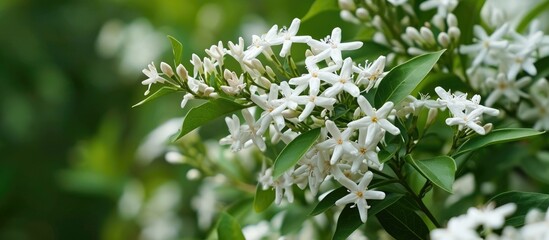 Perennial with small to medium size, alternately arranged leaves, 4-8 sub-leaves per bouquet, white fragrant flowers.