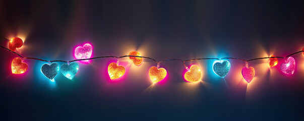 Fairy lights with colorful hearts