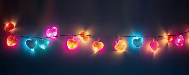 Foto op Plexiglas Fairy lights with colorful hearts © Farnaces