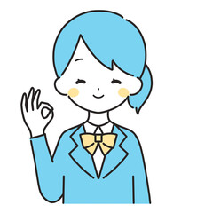 水色｜OKマークのブレザーの女の子｜上半身