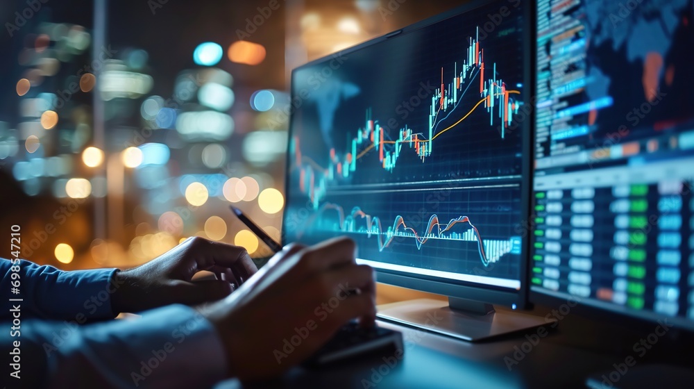 Canvas Prints business person tracking the technical movement of a stock chart on a computer screen.