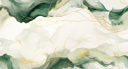 Watercolor Green and gold with white background