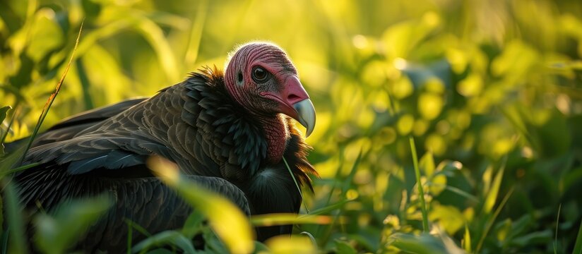 Green grass with a turkey vulture