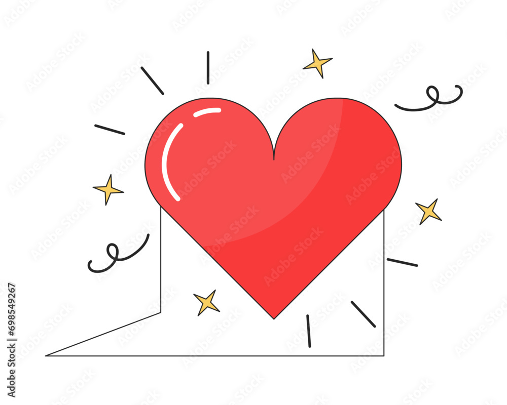 Poster sending love online 2d linear cartoon object. romantic confession text message isolated line vector 