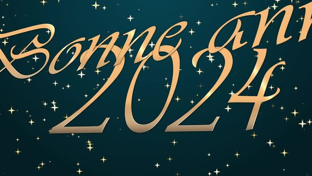 Bonne Annee 2024 - Golden illuminate and simplicity Shining. French New Year wishes with moving gold text in a simple style for New Year's Eve celebrations. French greetings on New Year's Eve.
