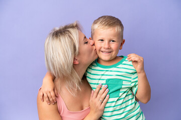 Mother and son over isolated background