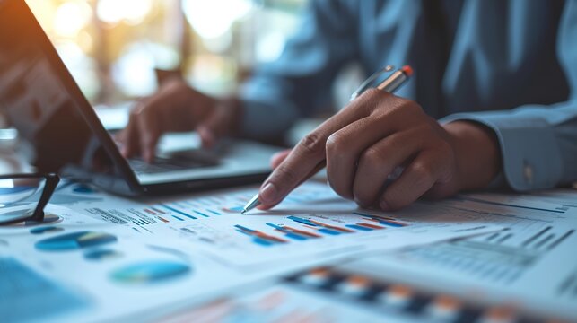 Close-up Of Bookkeepers Working With A Balance Sheet To Analyze Problems And Find Solutions In Order To Develop A Business Organization And A Stock Market System.