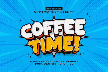 Editable text effect Coffee Time 3d Cartoon Cute template style premium vector