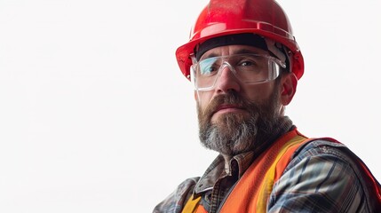Fototapeta premium Construction worker looking to camera. isolated on white background
