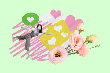 Artwork collage image of mini black white effect girl arms wings big rose flowers like notification...