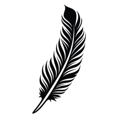 Obraz premium Black fluffy feather. Hand drawing vintage art realistic quill feathers for pen detailed isolated vector elegant silhouette sketch bird plume set
