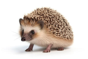 Fototapeta premium Image of hedgehog on white background, Mammals, Wildlife Animals. Illustration, Generative AI.