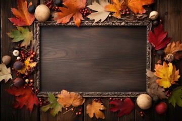 Naklejka na ściany i meble Frame Embraced By Autumn Leaves And Acorns: Captivating Display Of Autumn Splendor