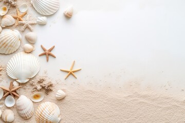 Fototapeta na wymiar Seashell And Sand-Textured Frame: Capturing Beach Vibes