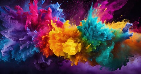 Fototapeta na wymiar Color splash digital illustration, colorful paint smoke, art concept. Generative AI