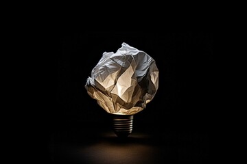 Light bulb and crumpled paper ball, concept of ideas and business, digital illustration. Generative AI - obrazy, fototapety, plakaty