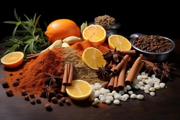 Selection Of Spices And Herbs With Peachyorange Hues For Culinary Spices