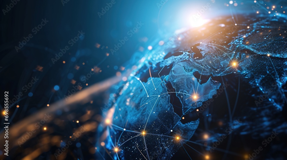 Poster earth with space, connection lines around earth globe, futuristic technology theme background with c