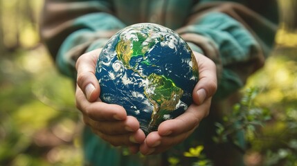 Earth Day is held in hands. Energy conservation, environmental preservation, and long-term development are all concepts