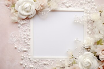 Wedding Day Frame, Frame With White Lace And Pearls For Wedding Photos